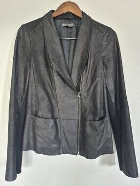 Vince Black Soft Leather Side Zip Moto Jacket Crop Medium